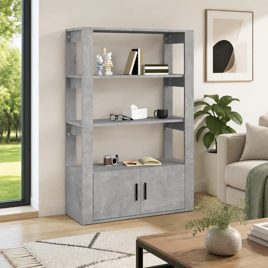 Grey Engineered Wood Sideboard Storage Cabinet with Shelves and Doors 80L x 30W x 119.5H cm