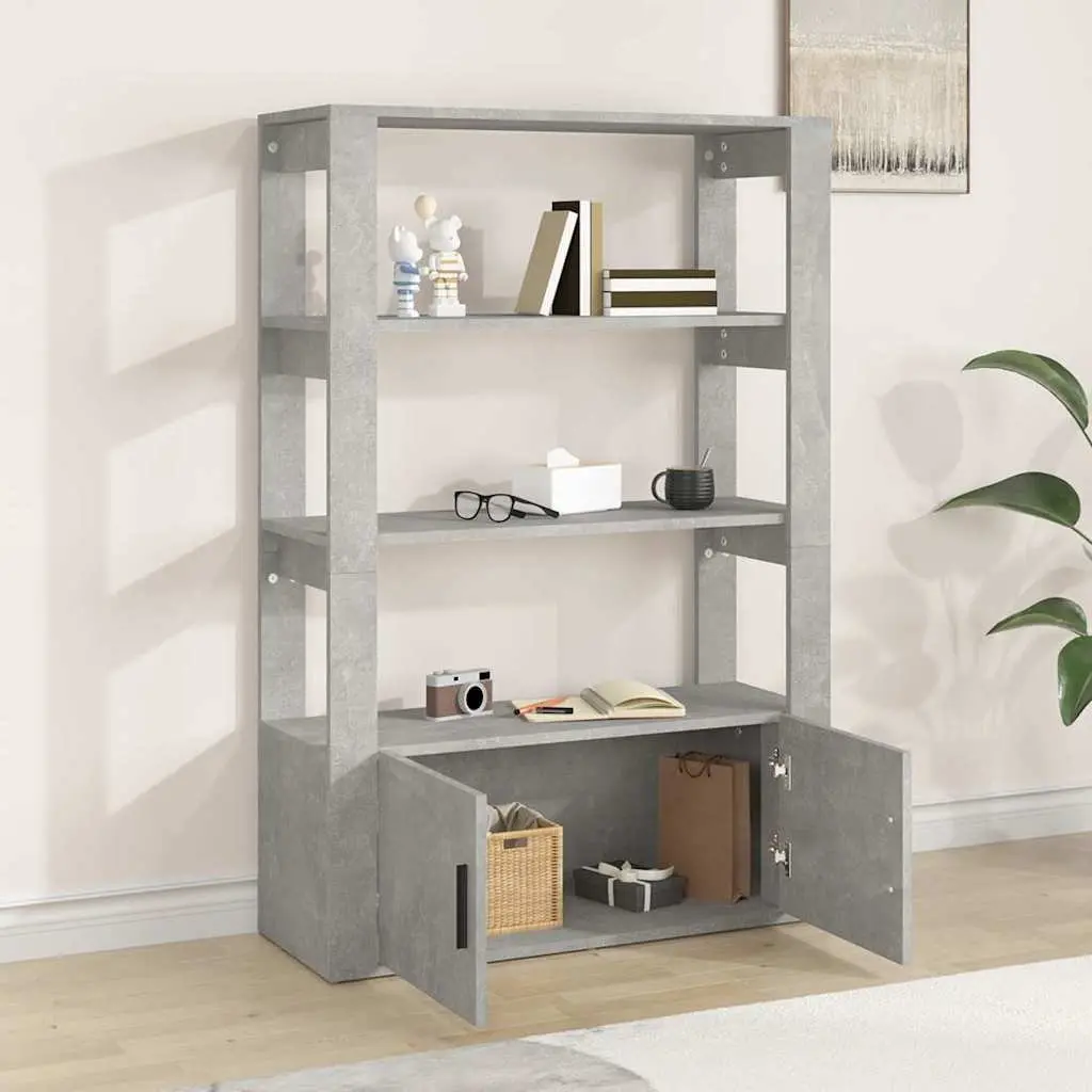 Grey Engineered Wood Sideboard Storage Cabinet with Shelves and Doors 80L x 30W x 119.5H cm