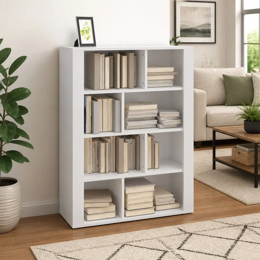 Sideboard White Engineered Wood Compact Storage Cabinet 80 x 30 x 106 cm
