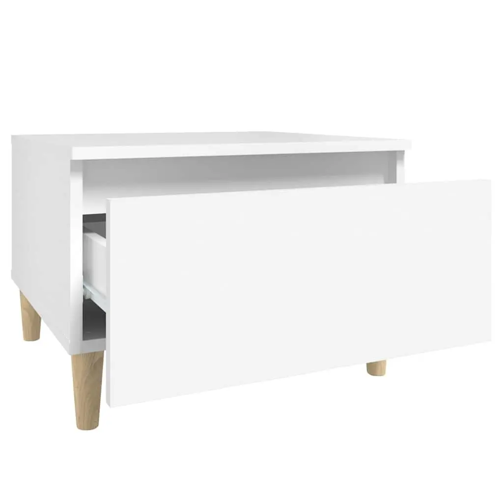 White Side Tables 2 Piece Set Engineered Wood Drawer Storage Scandinavian Style