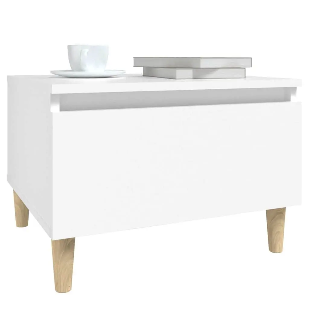 White Side Tables 2 Piece Set Engineered Wood Drawer Storage Scandinavian Style