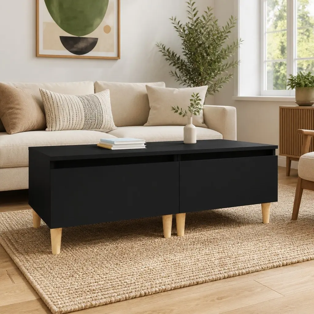 Black Side Tables 2 Piece Engineered Wood Accent Furniture 50x46x35 cm
