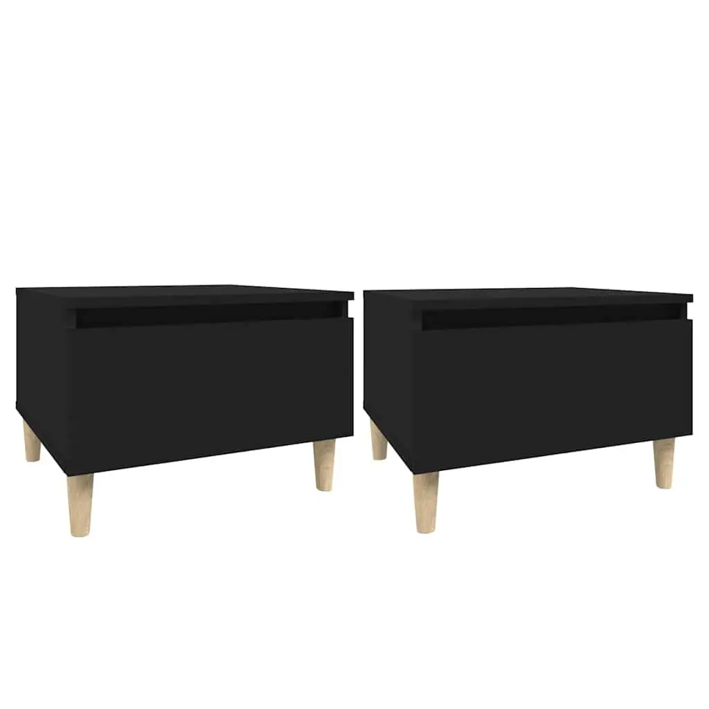 Black Side Tables 2 Piece Engineered Wood Accent Furniture 50x46x35 cm