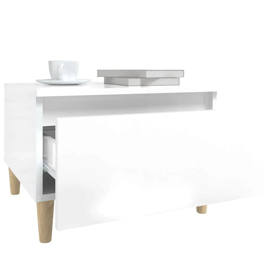 End Table High Gloss White Modern 50 x 46 x 35 cm