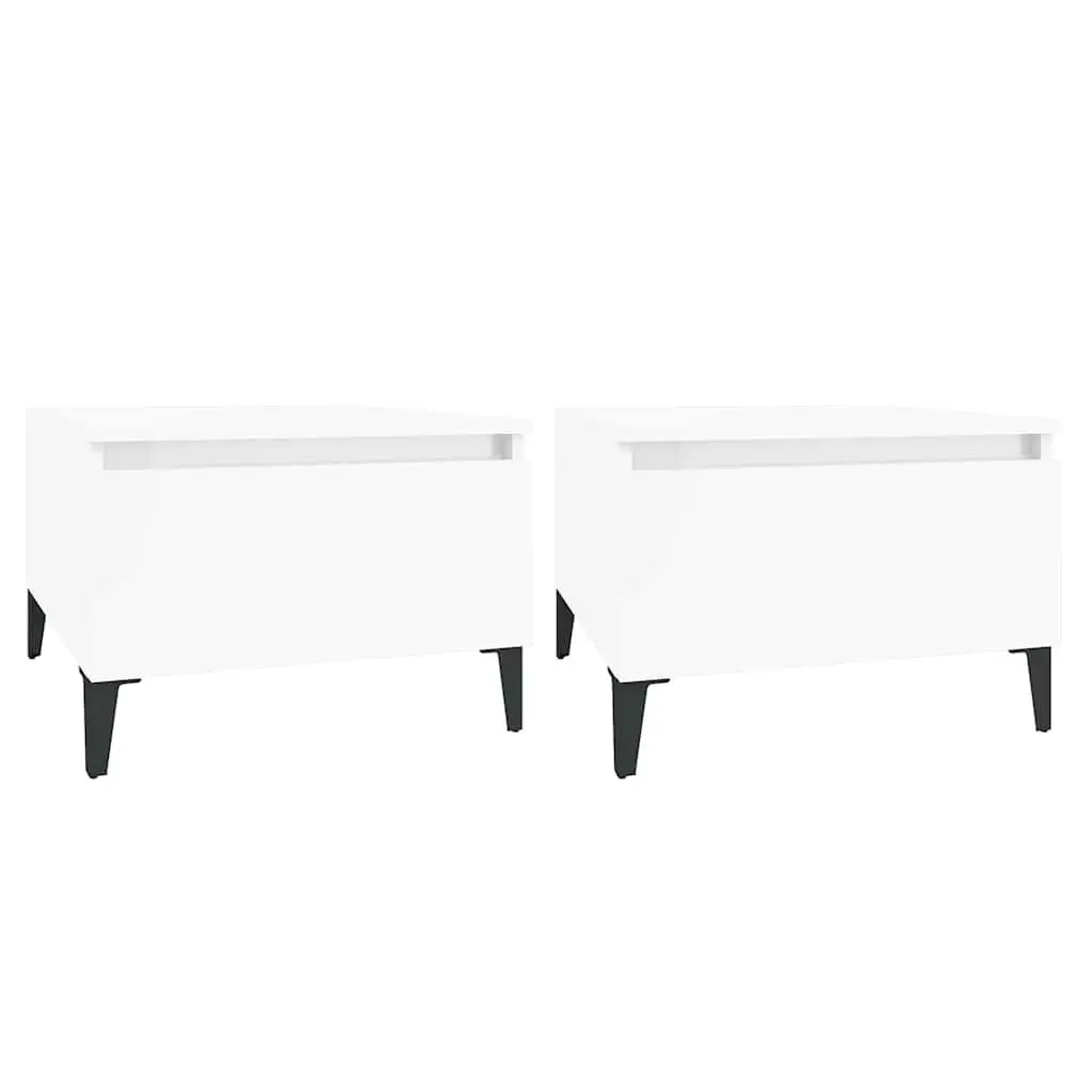 Side Tables Set of 2 High Gloss White End Tables with Drawer Storage 50x46x35cm