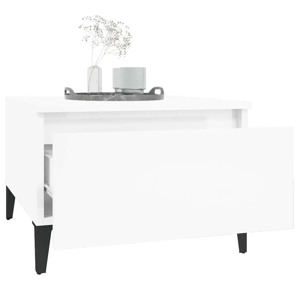 Side Tables Set of 2 High Gloss White End Tables with Drawer Storage 50x46x35cm