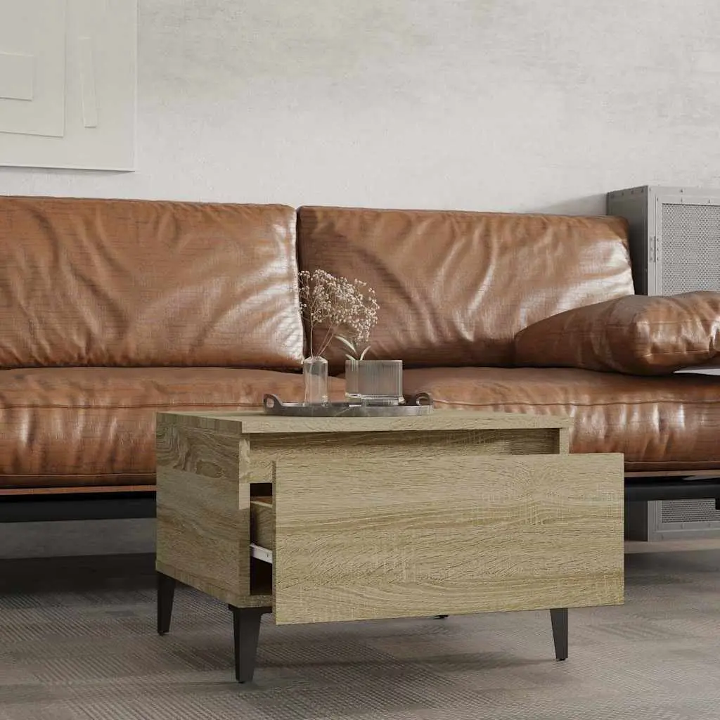 Side Table with Drawer Storage Brown 50W x 46D x 35H cm