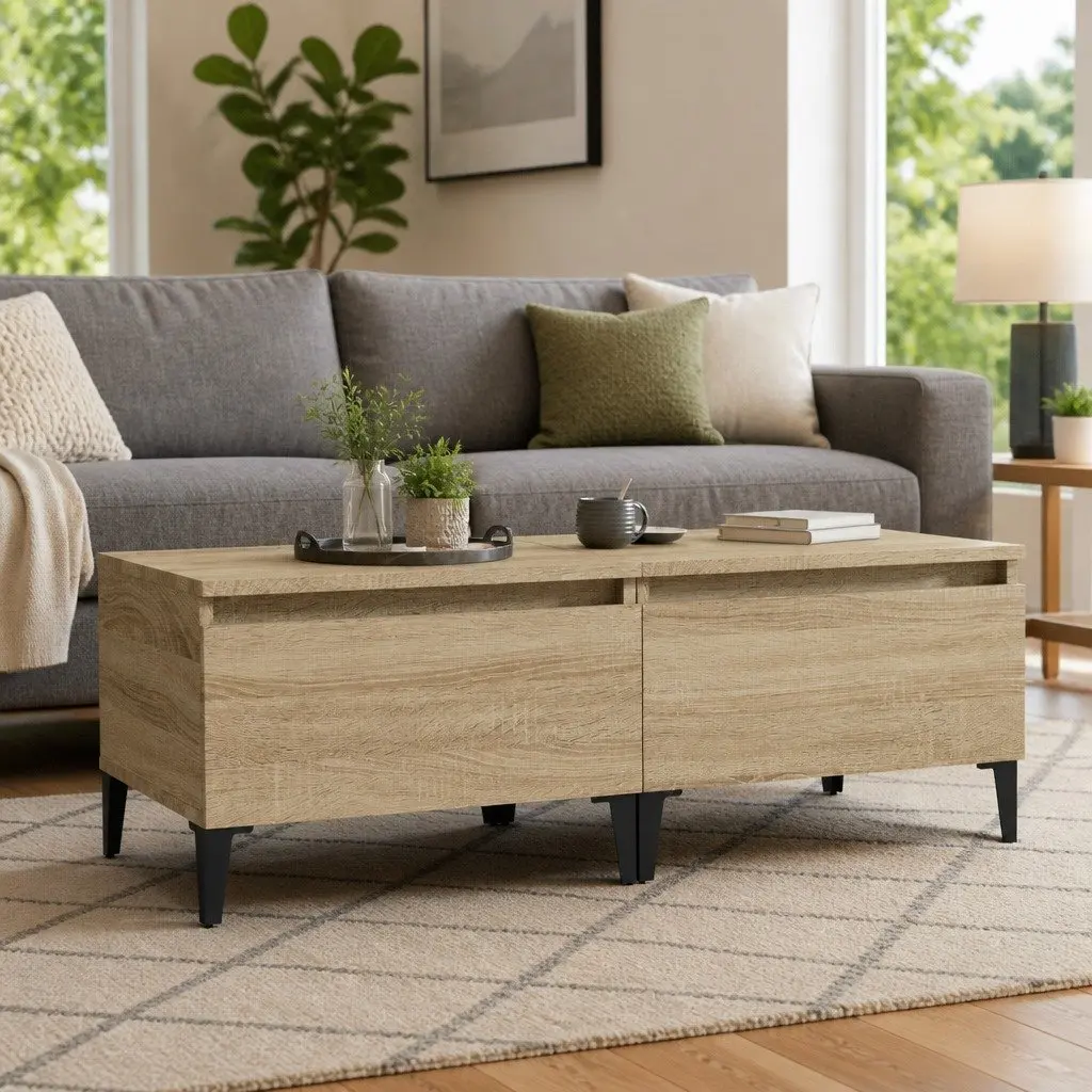 End Tables Brown Engineered Wood Side Tables with Drawer Storage 50W x 46D x 35H cm 2 Piece