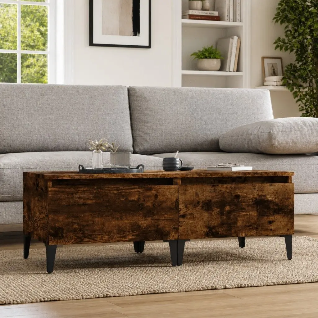 End Tables Set of 2 Smoked Oak Storage Drawers Industrial Style Side Furniture