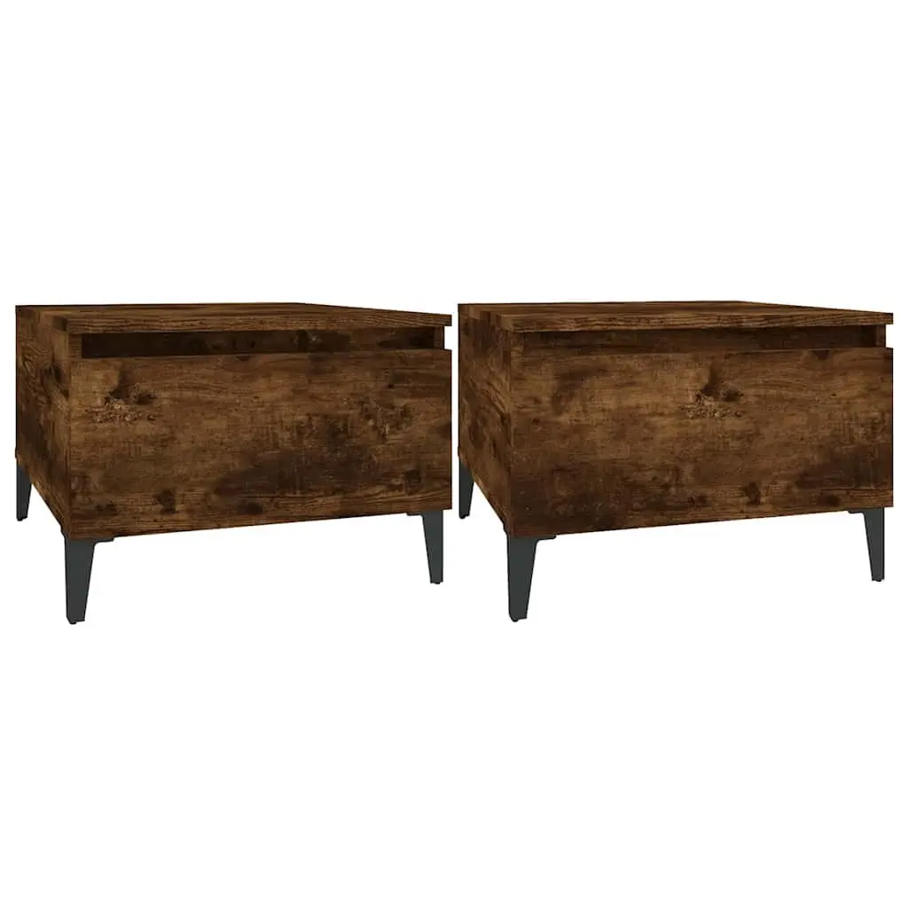 End Tables Set of 2 Smoked Oak Storage Drawers Industrial Style Side Furniture