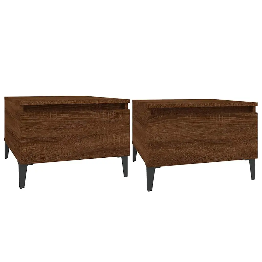 End Tables 2 pcs Brown Oak Industrial Side Table Engineered Wood Drawer Storage
