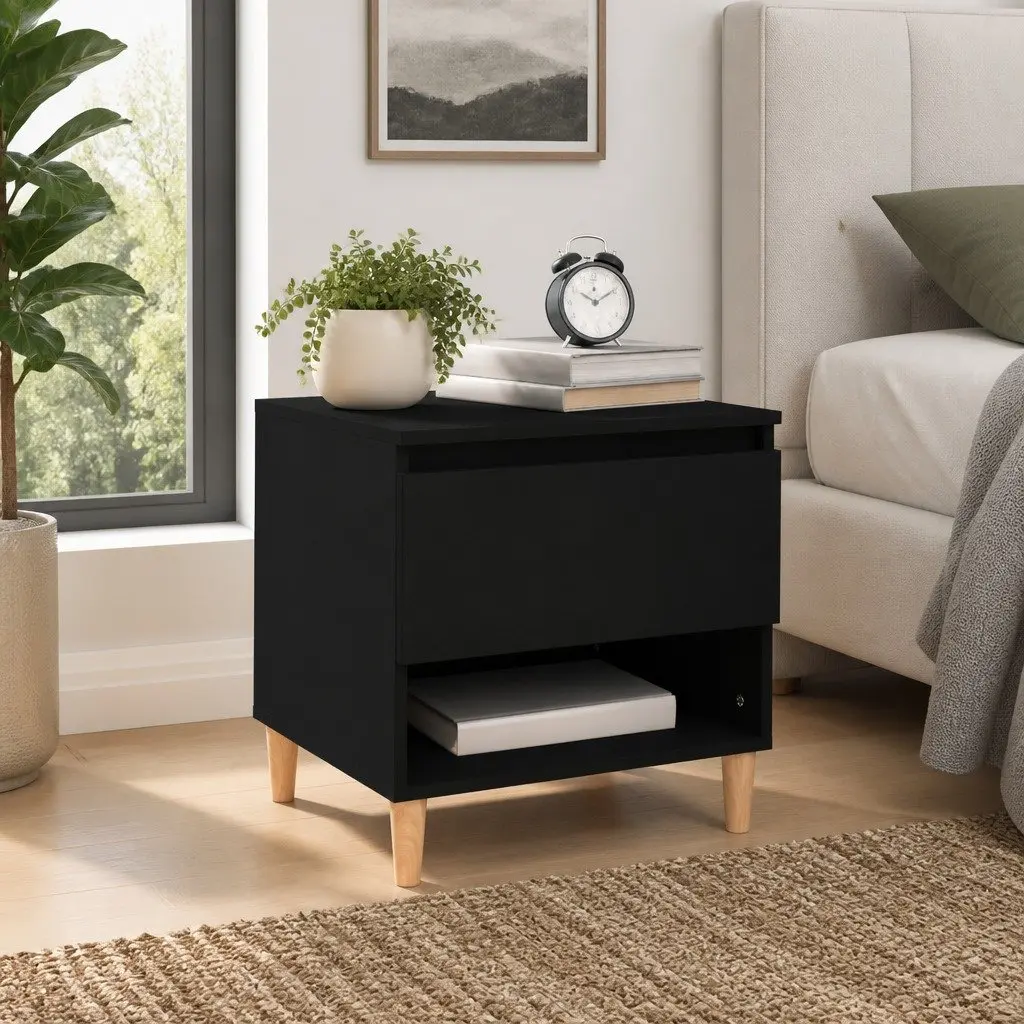 Black Engineered Wood Nightstand