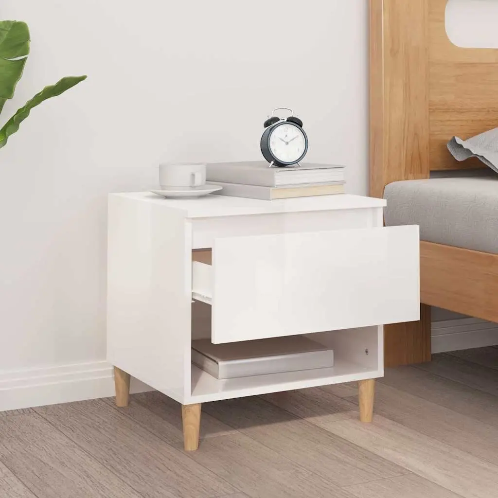 Bedside Table White High Gloss Modern Side Storage Cabinet 50 x 46 x 50 cm