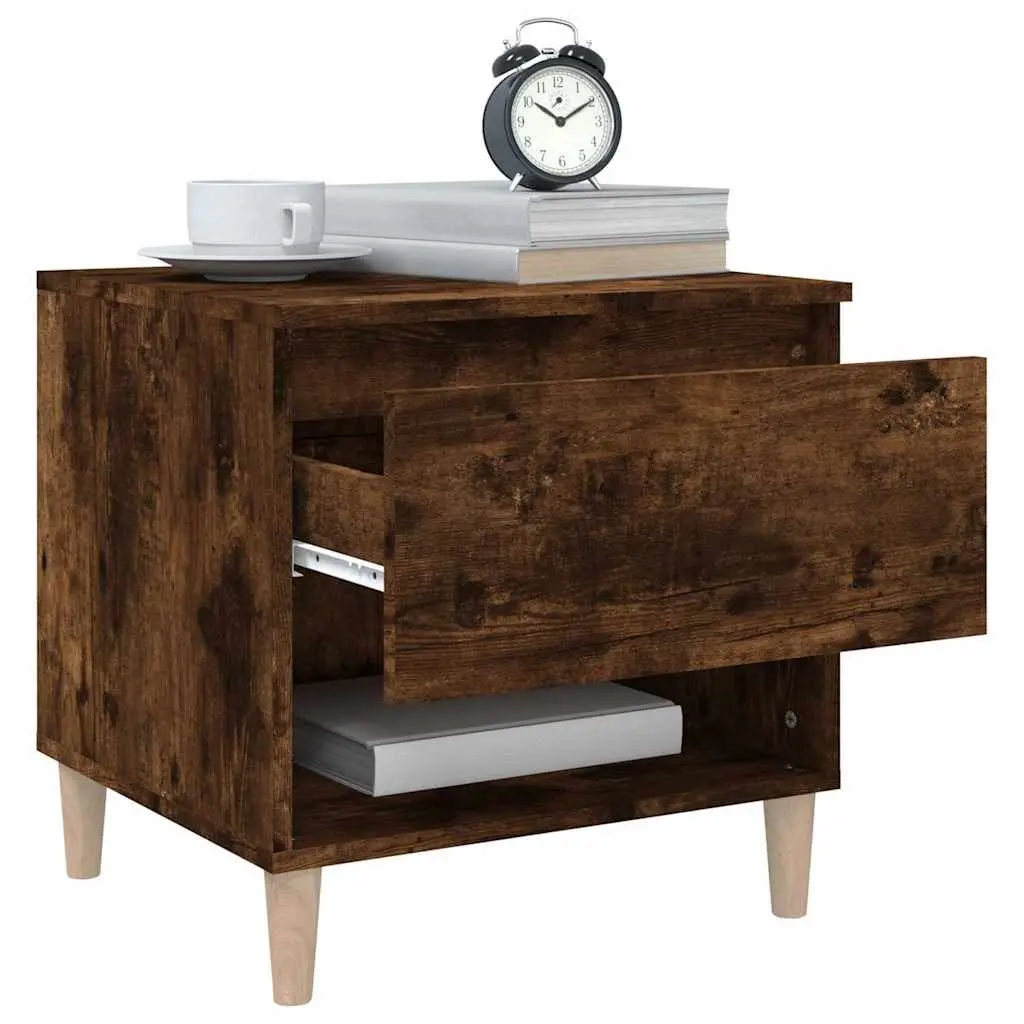 Bedside Tables Set of 2 Brown Engineered Wood Nightstands Bedroom Storage
