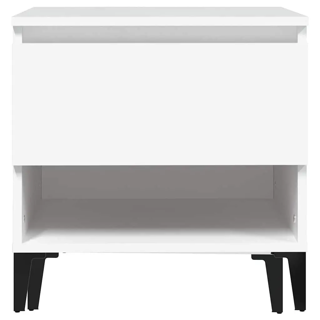 Side Table White Engineered Wood Storage Drawer Compartment 50W x 46D x 50H cm