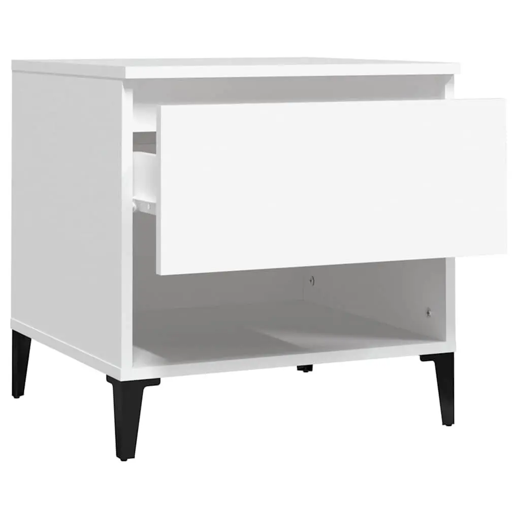 Side Table White Engineered Wood Storage Drawer Compartment 50W x 46D x 50H cm