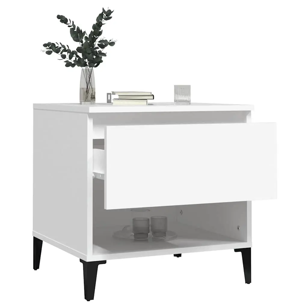 Side Table White Engineered Wood Storage Drawer Compartment 50W x 46D x 50H cm