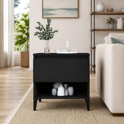 Side Table Black Engineered Wood with Drawer Storage Compartment Industrial