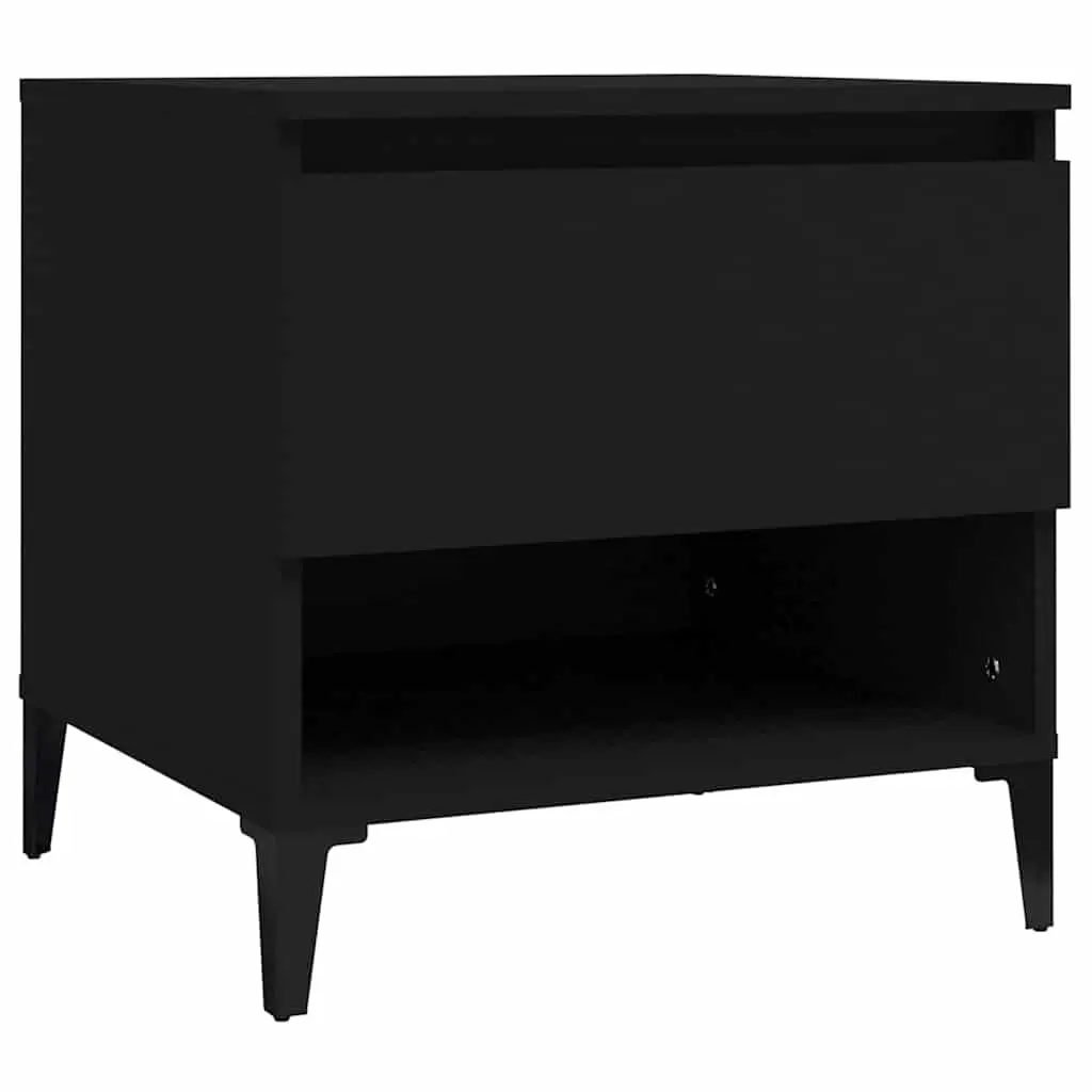 Side Table Black Engineered Wood with Drawer Storage Compartment Industrial