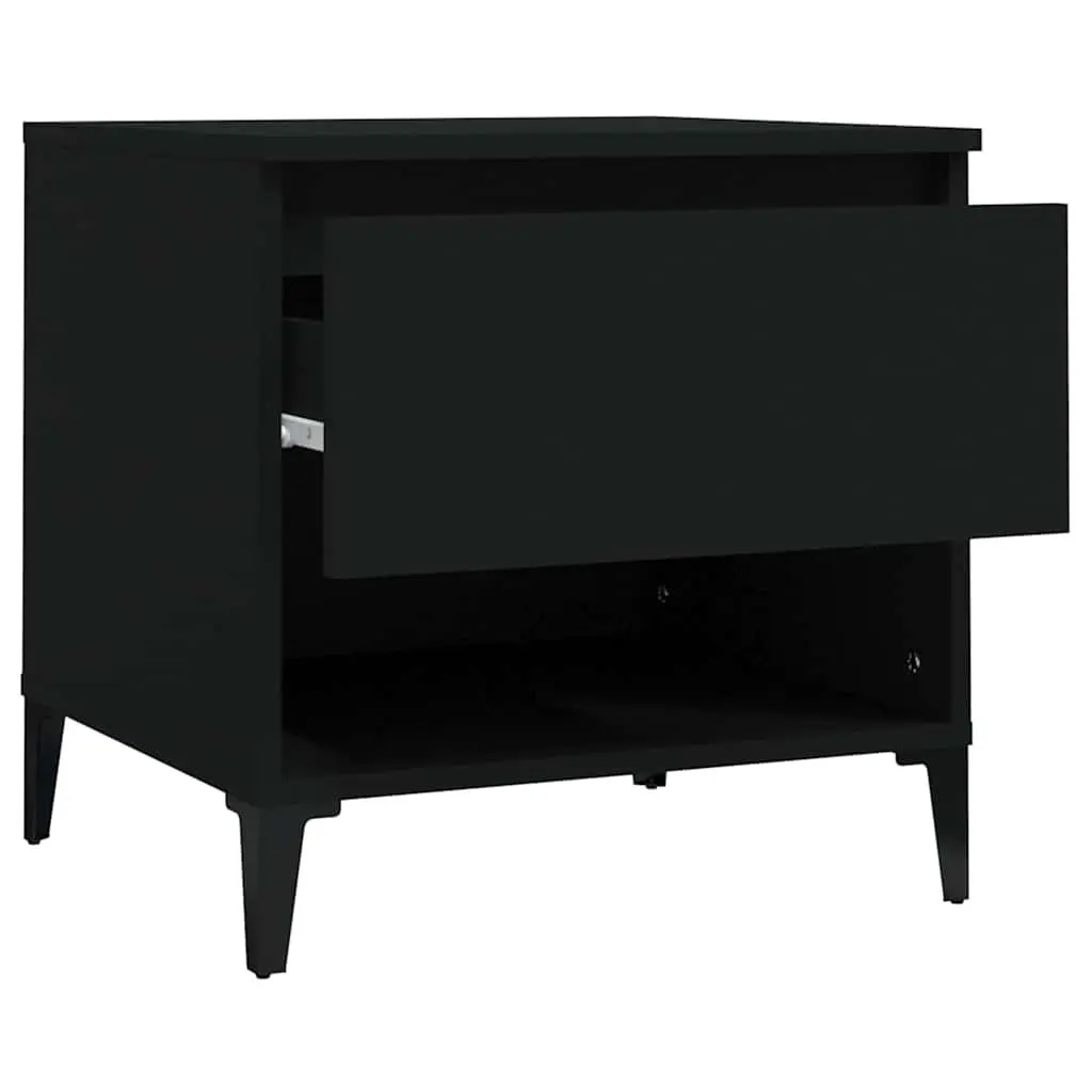 Side Table Black Engineered Wood with Drawer Storage Compartment Industrial
