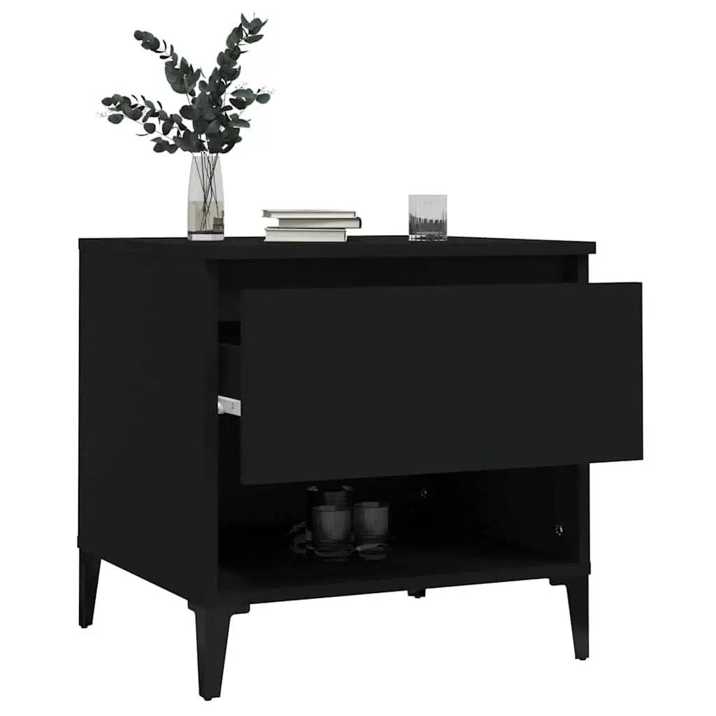 Side Table Black Engineered Wood with Drawer Storage Compartment Industrial