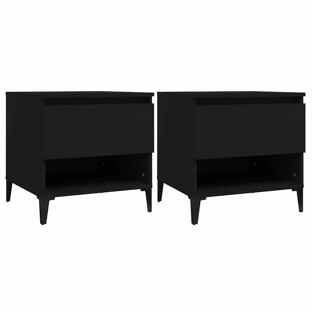 End Tables 2 pcs Black Side Tables with Storage Drawer Compartment Industrial
