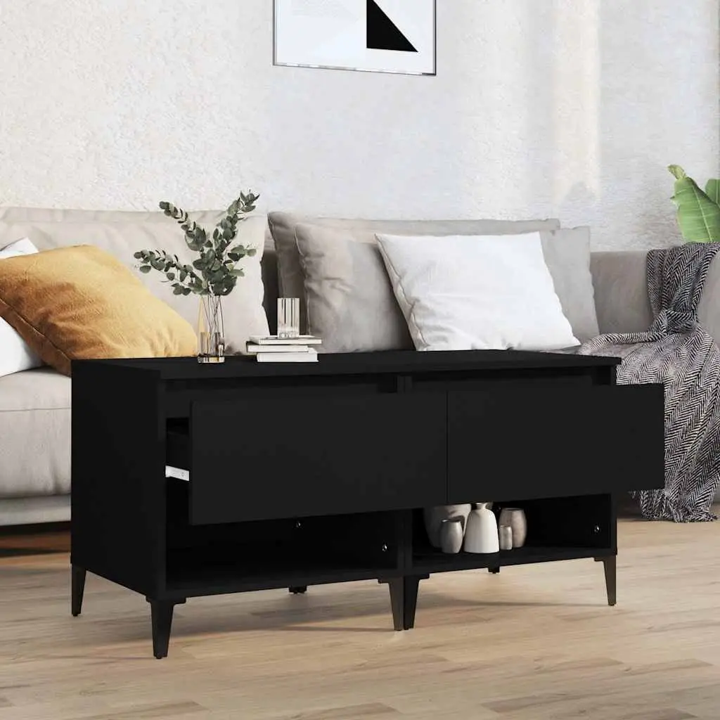 End Tables 2 pcs Black Side Tables with Storage Drawer Compartment Industrial