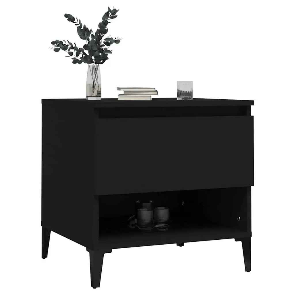 End Tables 2 pcs Black Side Tables with Storage Drawer Compartment Industrial