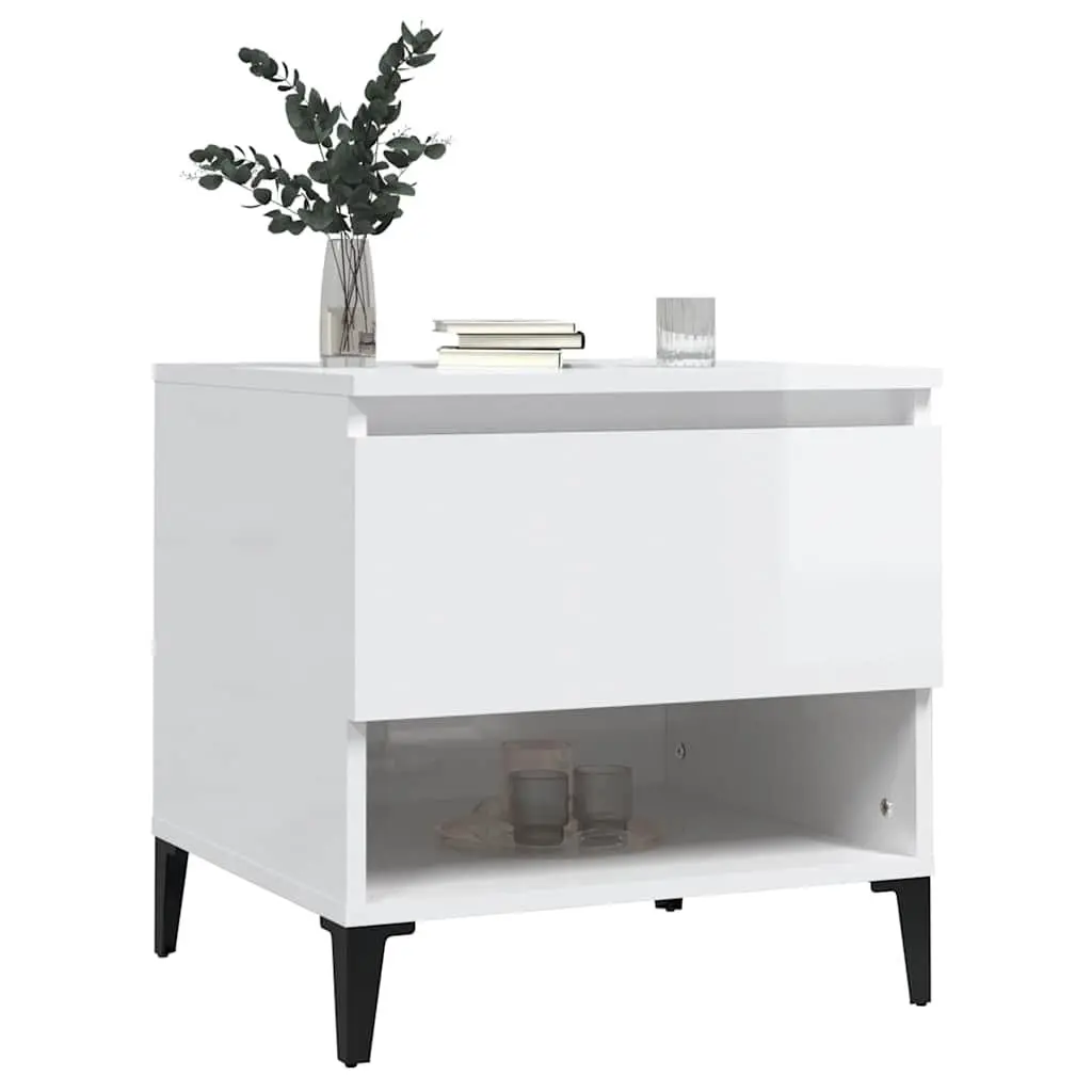 End Tables White High Gloss 2 Pieces with Storage Drawer and Compartment