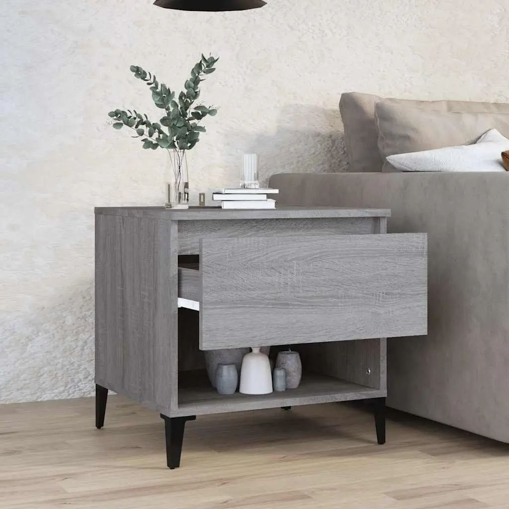 End Table Grey Side Table with Storage Drawer Compartment Industrial Design
