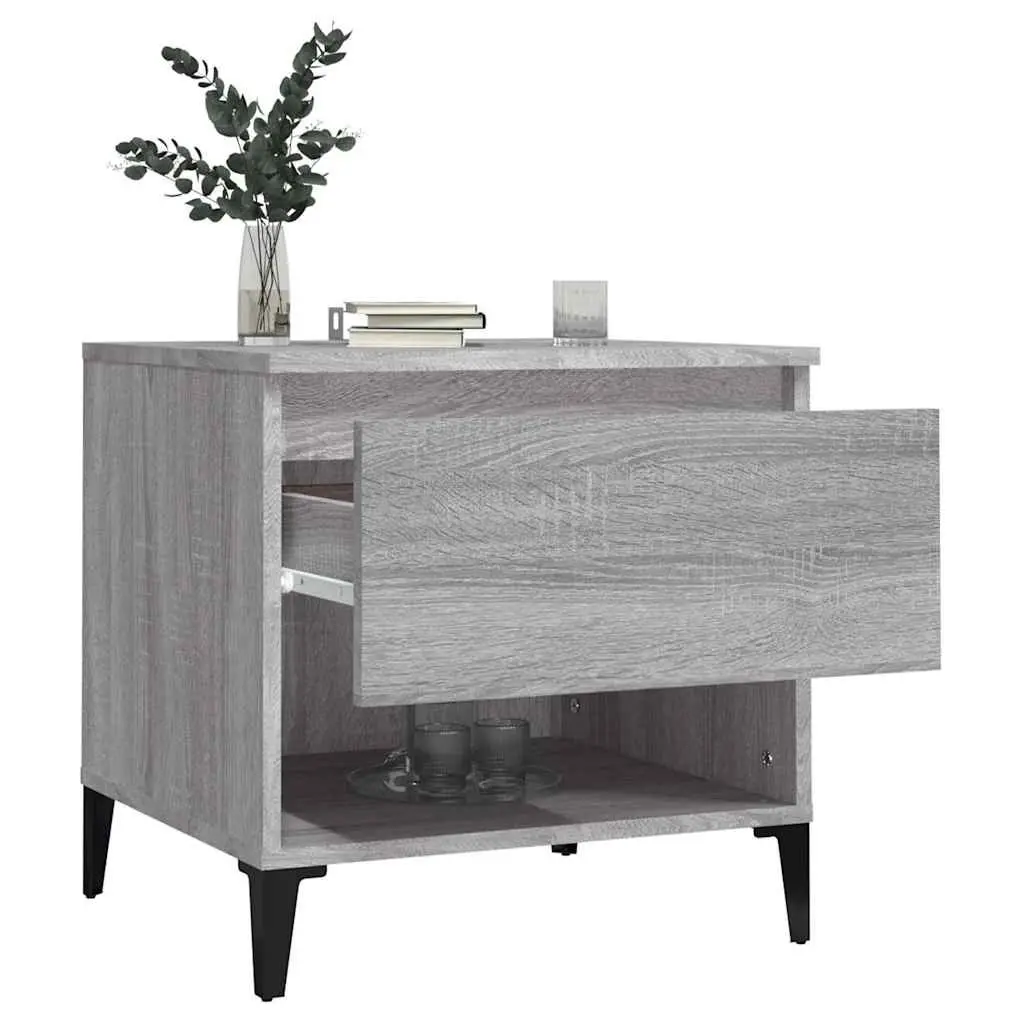 End Table Grey Side Table with Storage Drawer Compartment Industrial Design