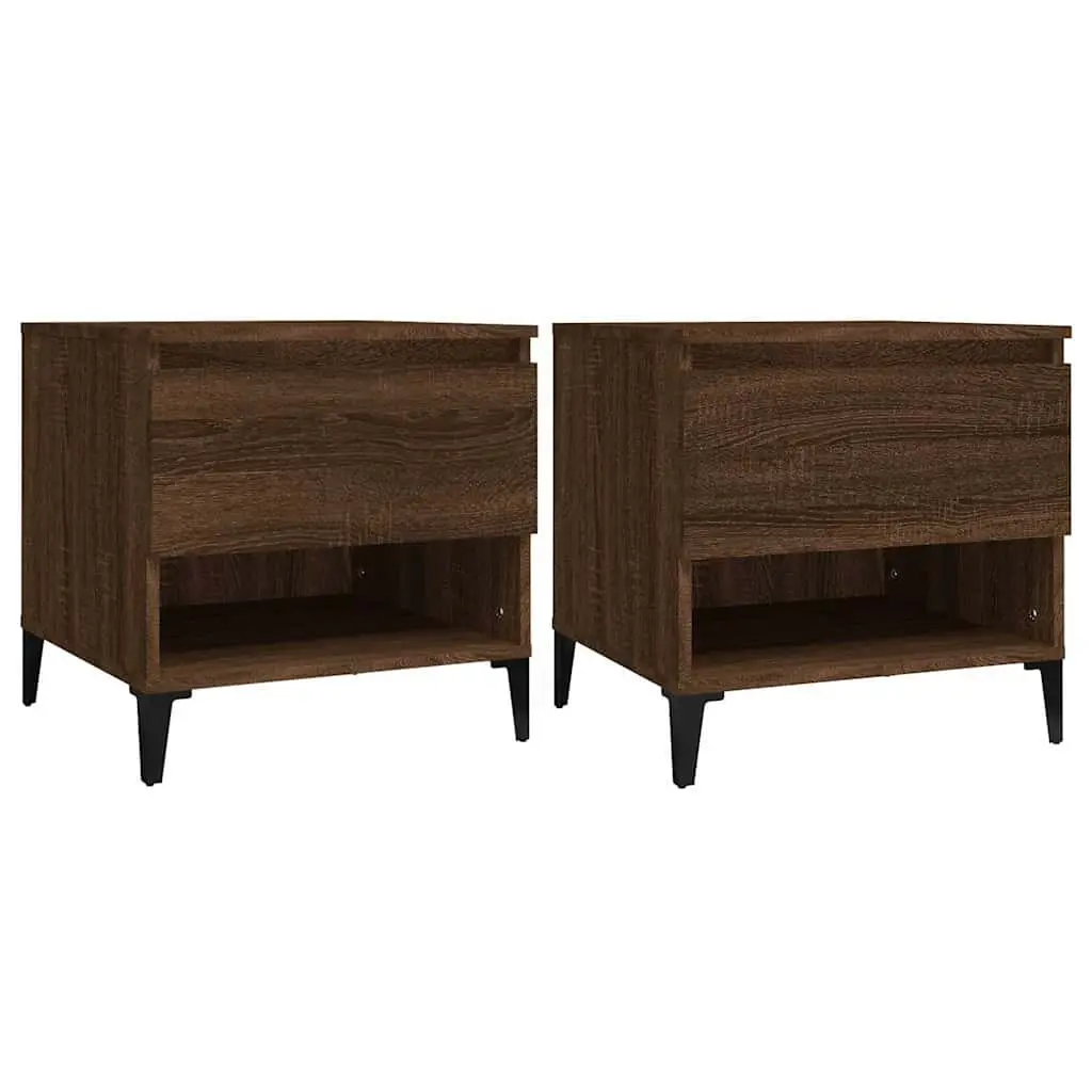 End Tables 2 pcs Brown Oak Engineered Wood Side Tables with Drawer Storage