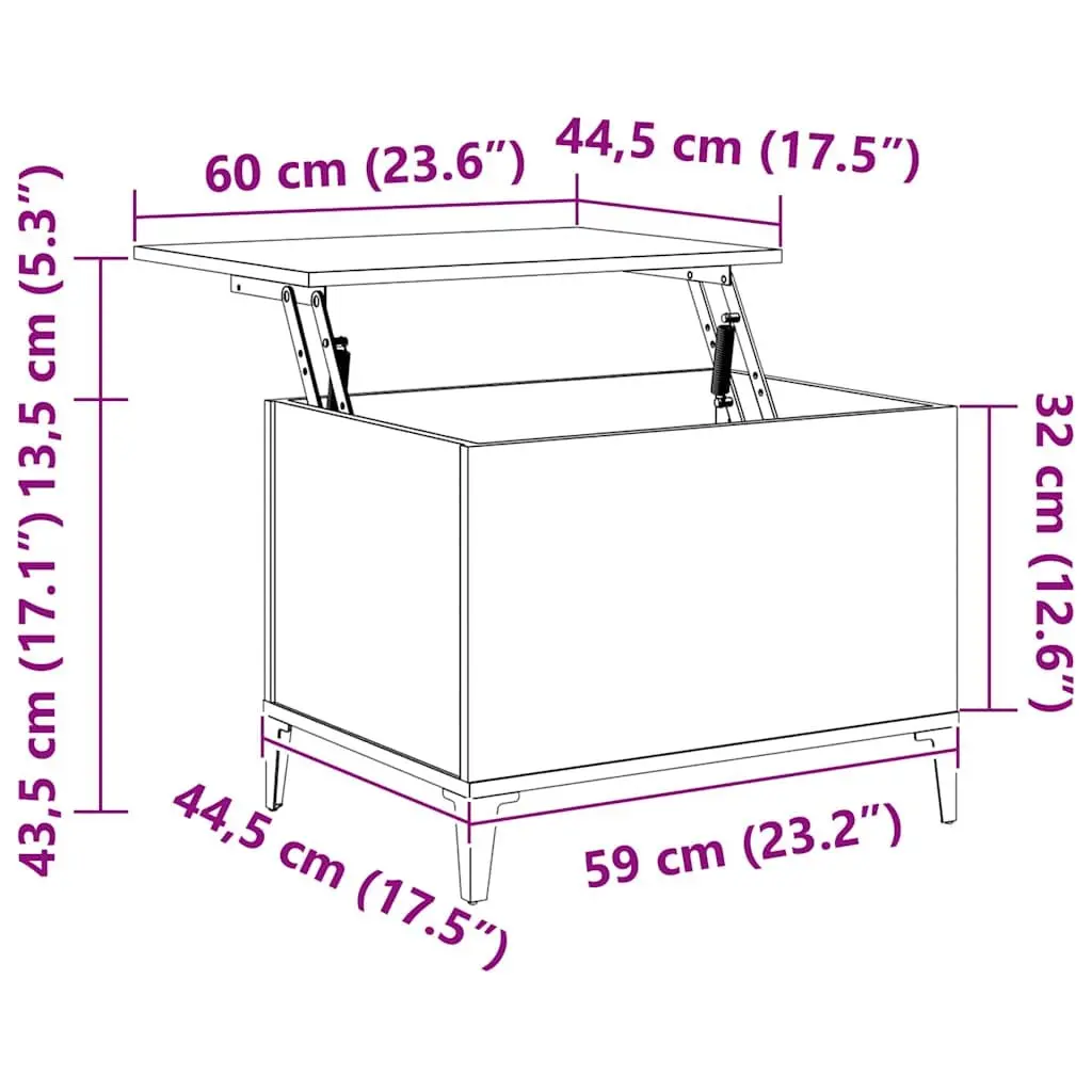 Coffee Table Lift Top Hidden Storage White 60x44.5x45 cm Engineered Wood