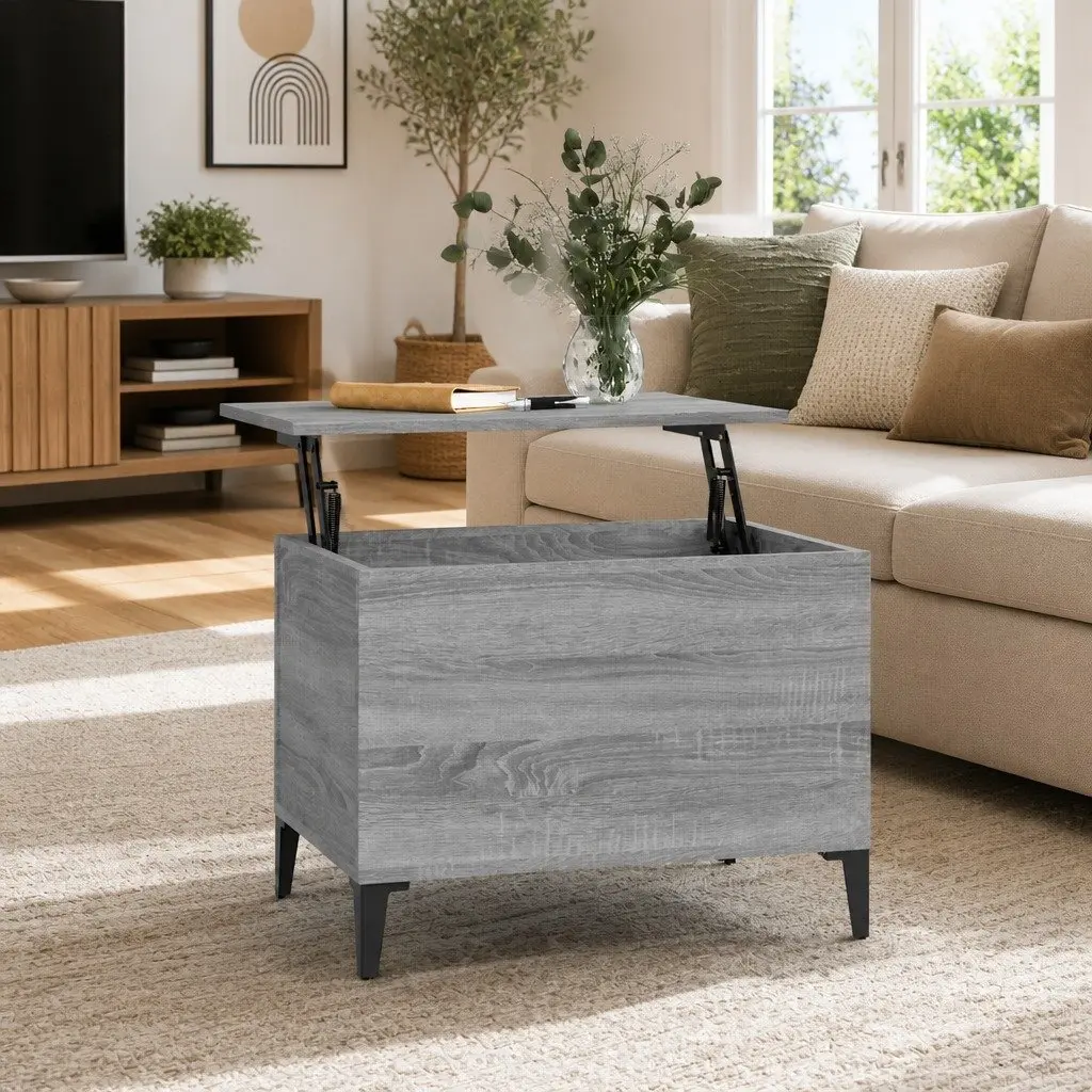 Lift-Top Coffee Table Grey Engineered Wood with Hidden Storage Compartment 60cm x 44.5cm x 45cm