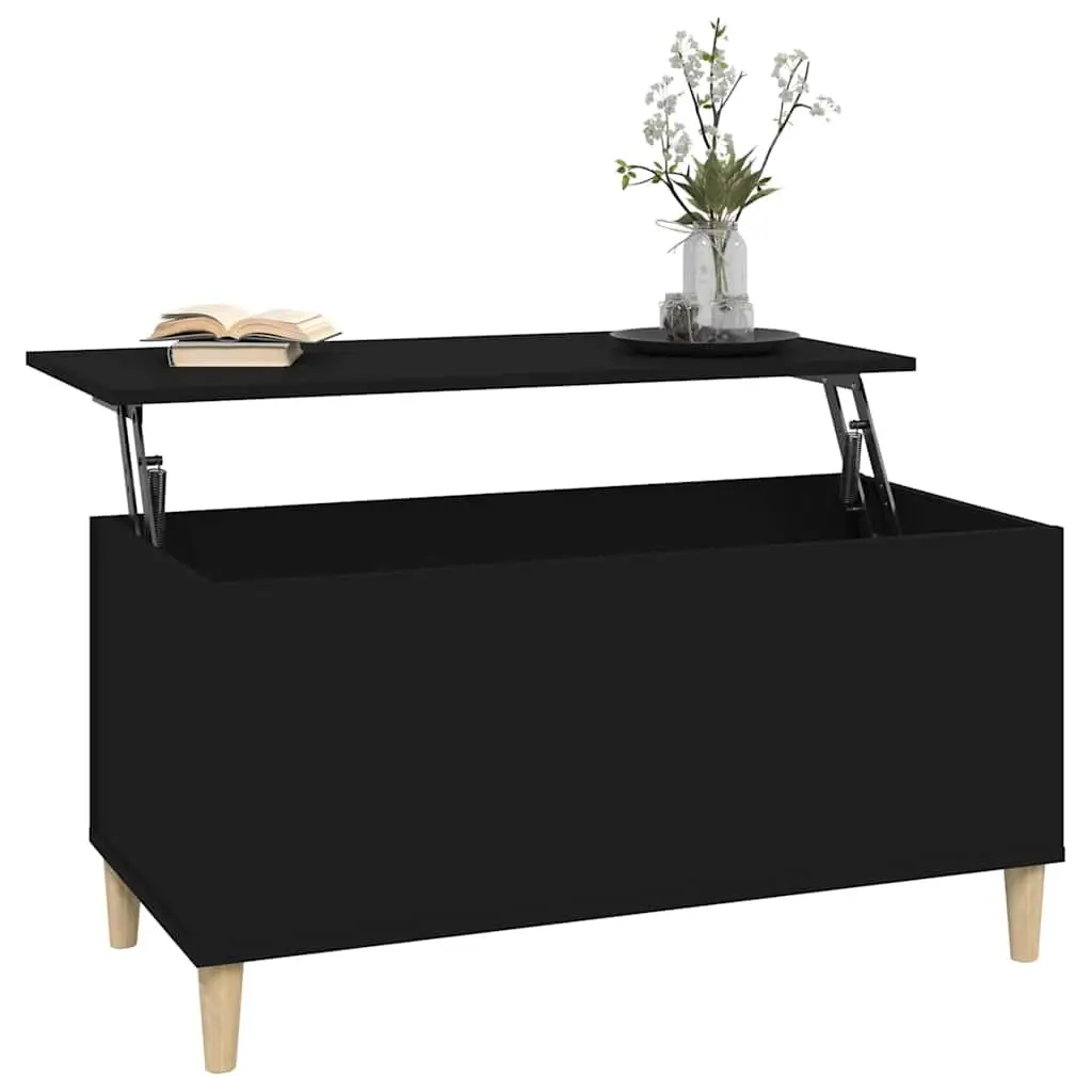 Lift Top Coffee Table Black Engineered Wood Storage Compartment Living Room
