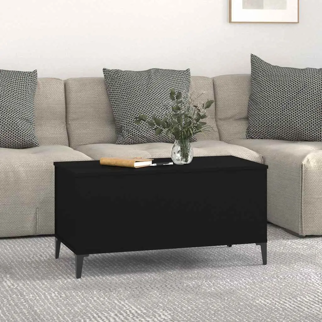 Lift-Top Coffee Table Black Engineered Wood Storage Compartment Living Room