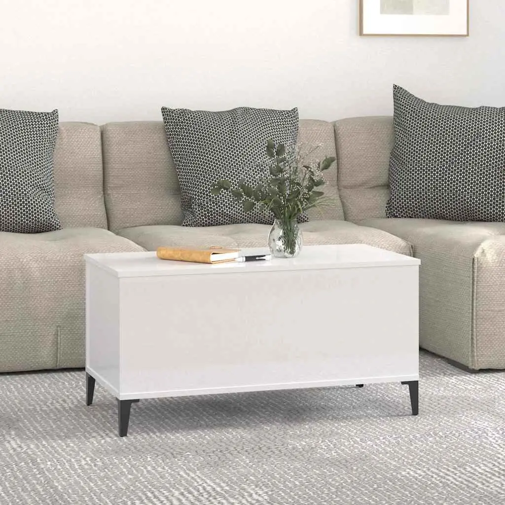 Coffee Table White High Gloss Lift Top Design Storage Compartment 90x44.5x45cm