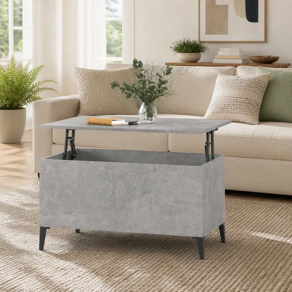 Lift-Top Coffee Table Grey Engineered Wood Storage Compartment Living Room