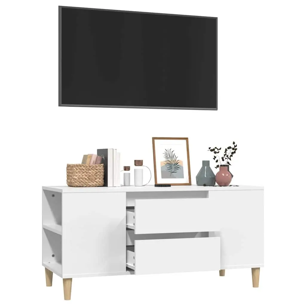 TV Cabinet White 102x44.5x50cm Engineered Wood Storage Unit Scandinavian Design