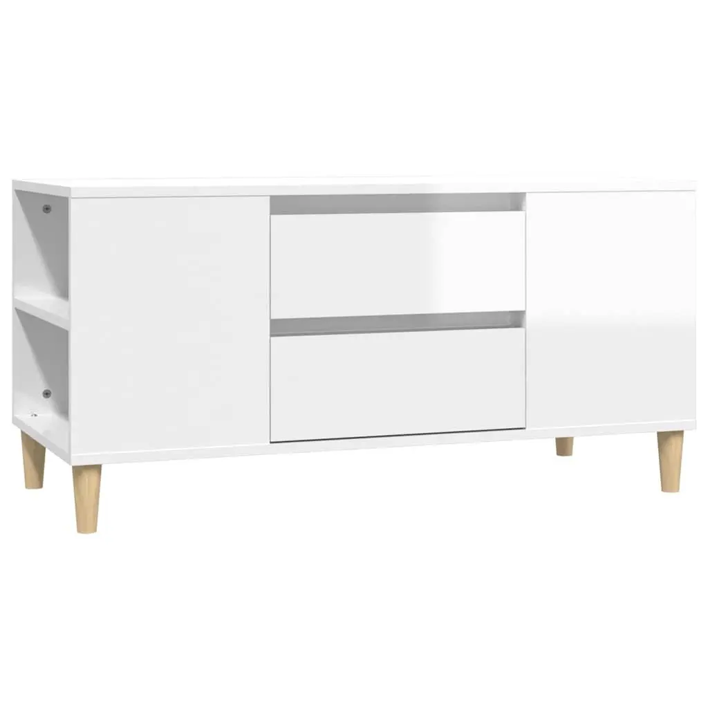 TV Cabinet Modern High Gloss White Storage Unit with Drawers and Compartments 102 x 44.5 x 50 cm