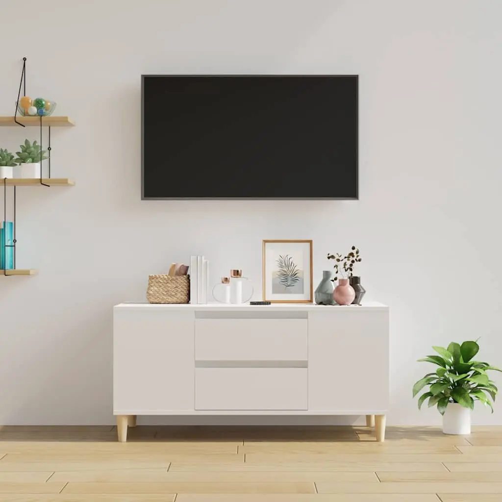 TV Cabinet Modern High Gloss White Storage Unit with Drawers and Compartments 102 x 44.5 x 50 cm