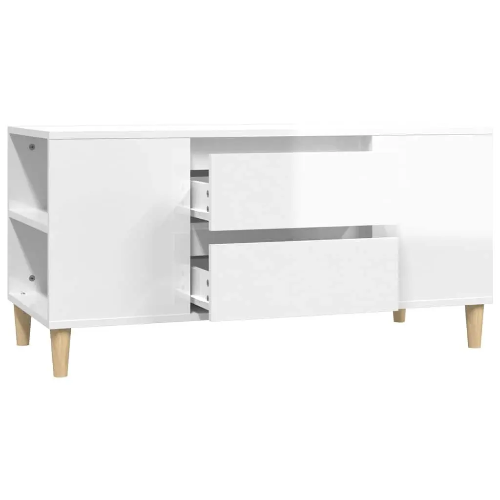 TV Cabinet Modern High Gloss White Storage Unit with Drawers and Compartments 102 x 44.5 x 50 cm