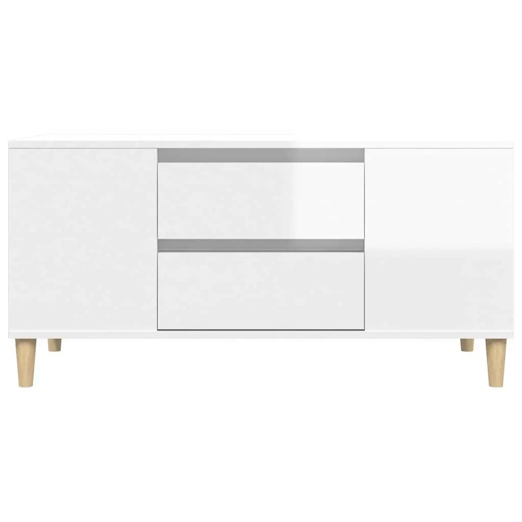 TV Cabinet Modern High Gloss White Storage Unit with Drawers and Compartments 102 x 44.5 x 50 cm