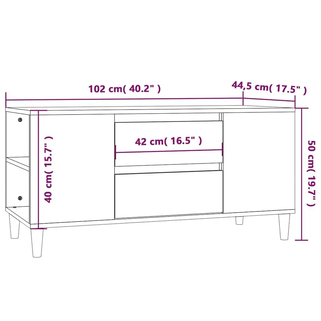 TV Cabinet Modern High Gloss White Storage Unit with Drawers and Compartments 102 x 44.5 x 50 cm