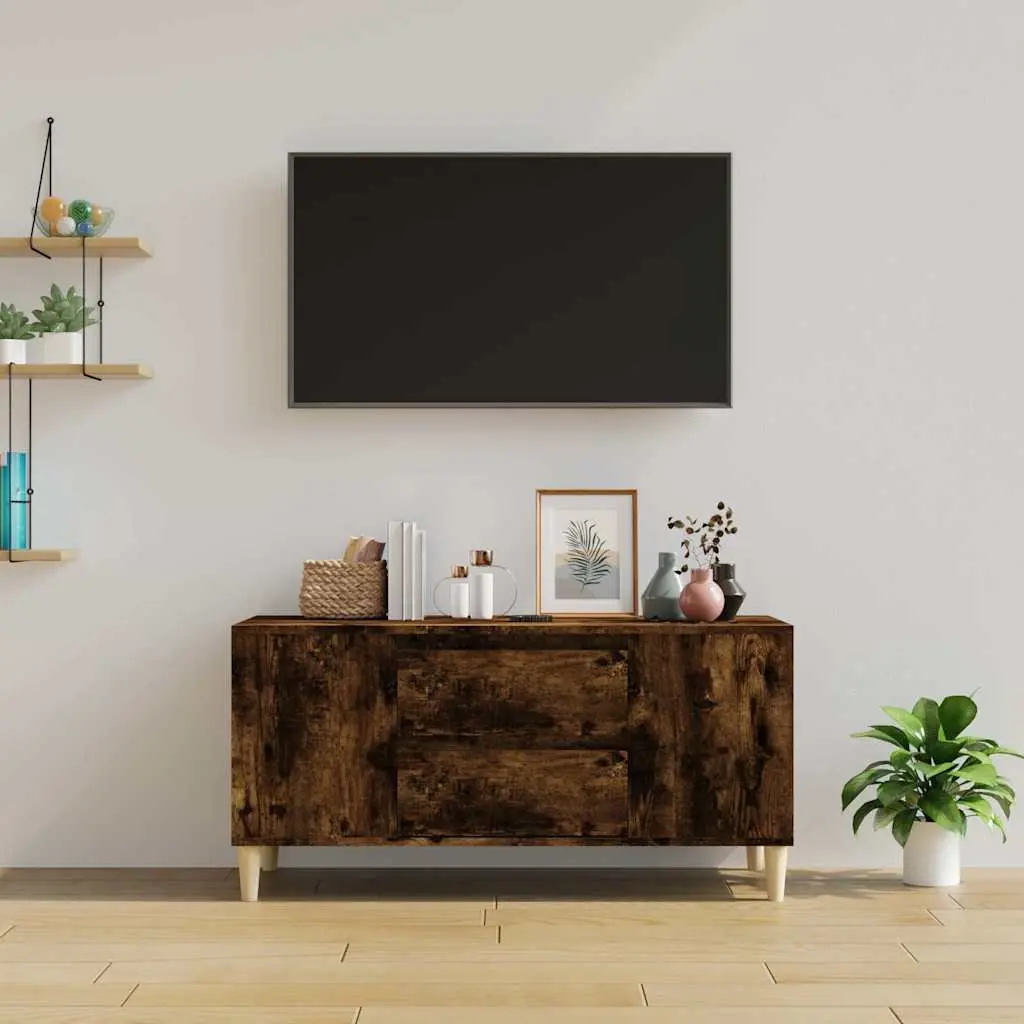 TV Cabinet Smoked Oak 102x44.5x50 cm Storage Unit 4 Compartments 2 Drawers