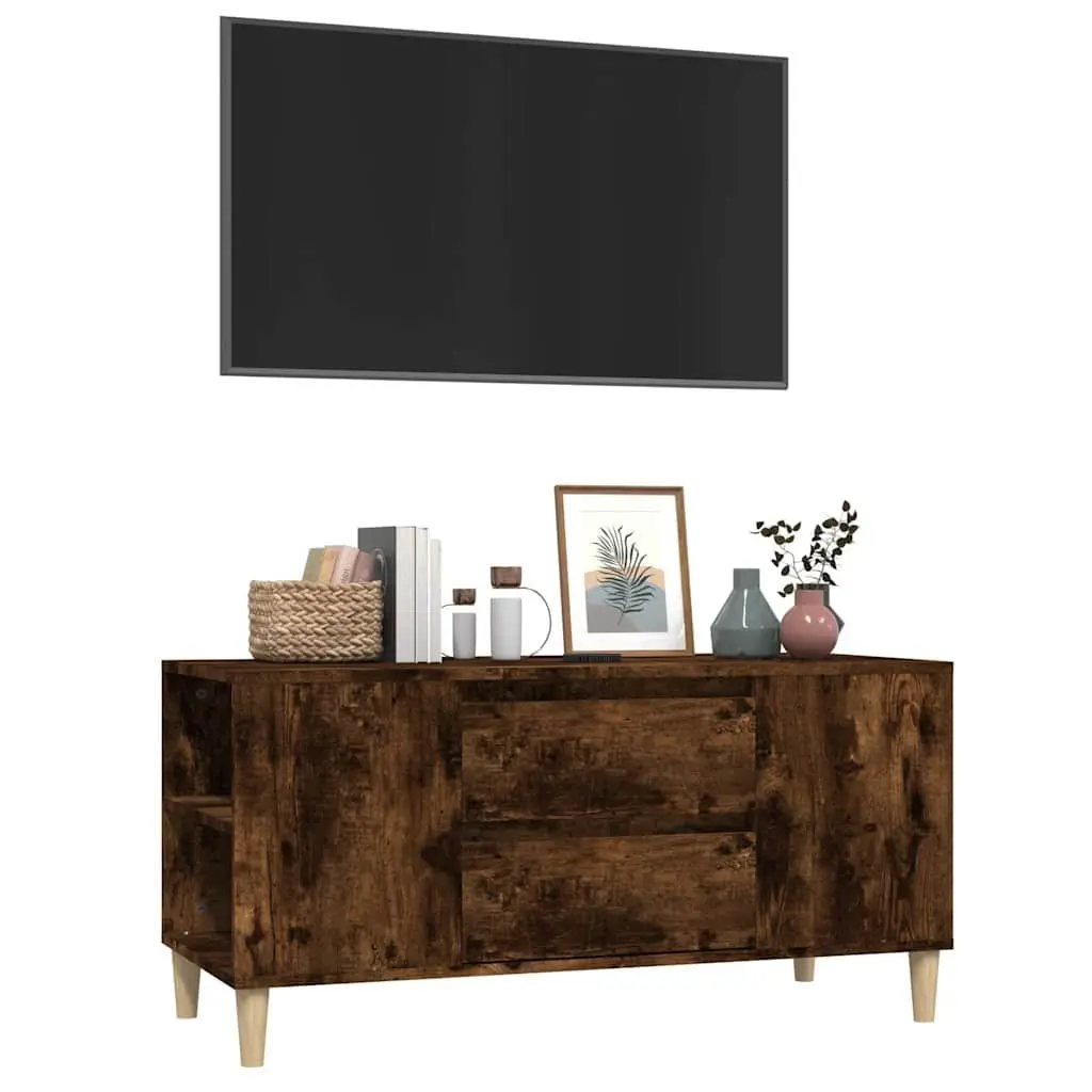 TV Cabinet Smoked Oak 102x44.5x50 cm Storage Unit 4 Compartments 2 Drawers