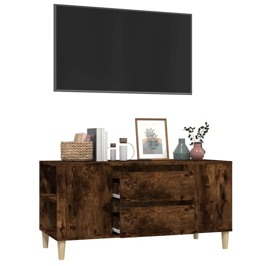 TV Cabinet Smoked Oak 102x44.5x50 cm Storage Unit 4 Compartments 2 Drawers