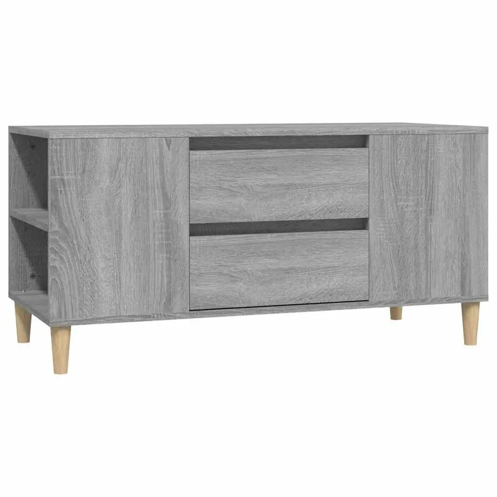 TV Cabinet Grey Engineered Wood 102x44.5x50cm Storage Unit with 4 Open Compartments and 2 Drawers