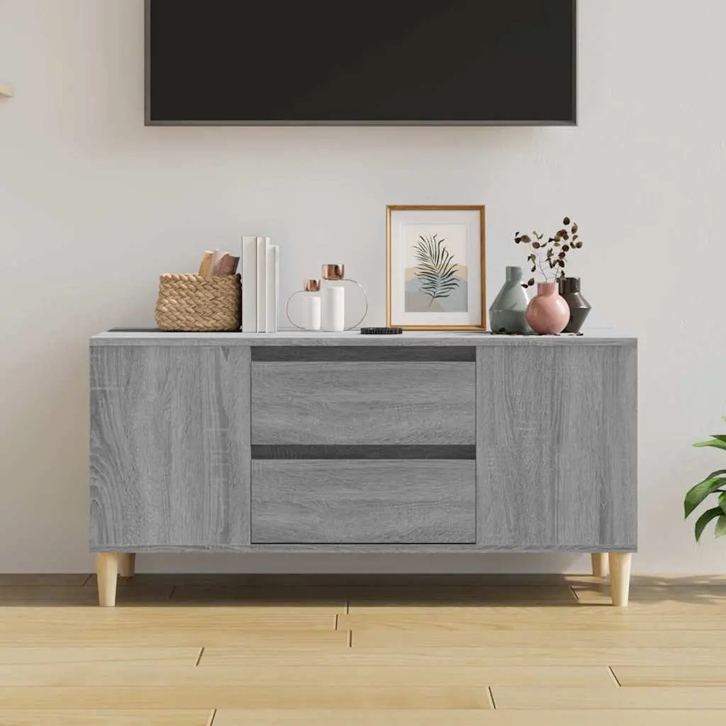 TV Cabinet Grey Engineered Wood 102x44.5x50cm Storage Unit with 4 Open Compartments and 2 Drawers