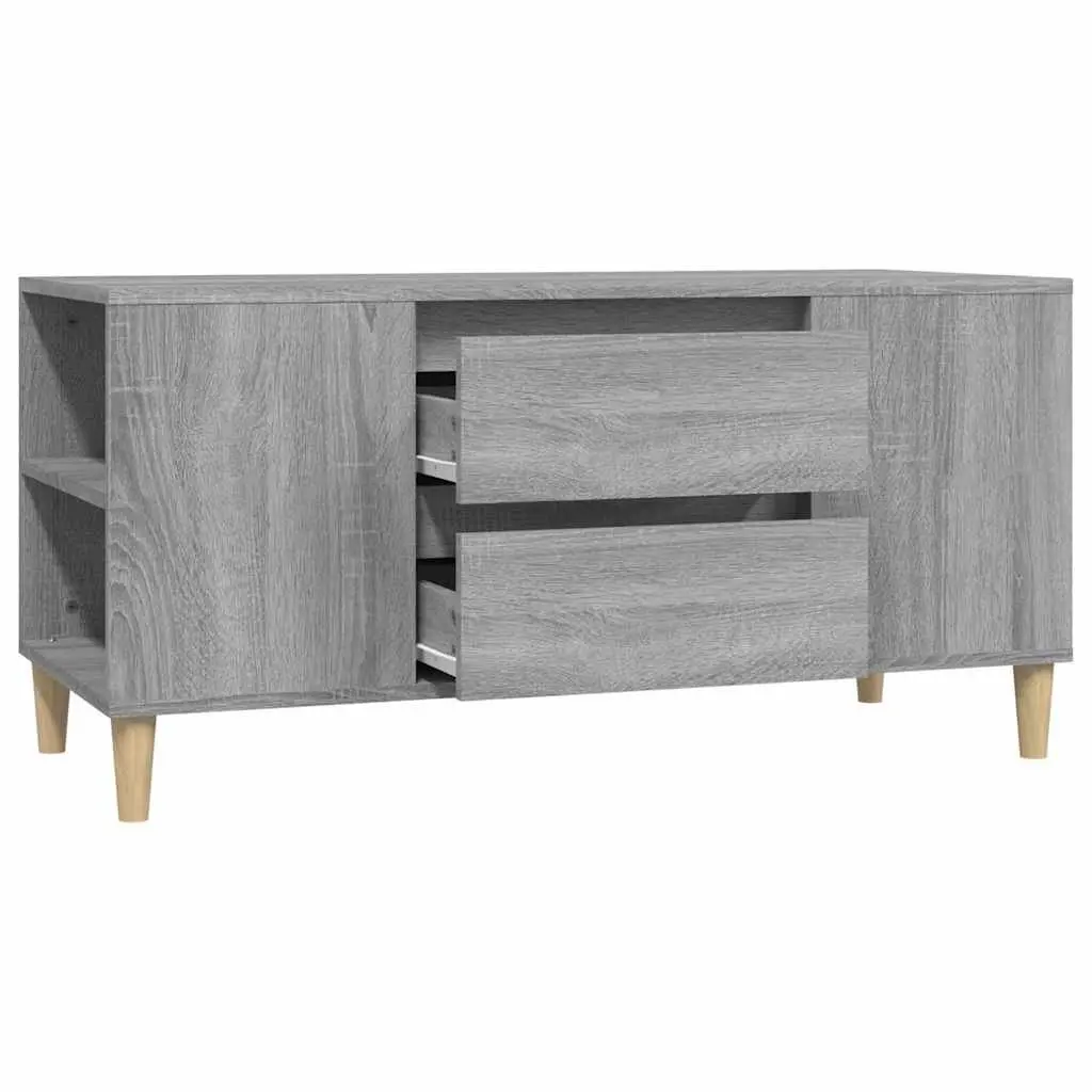 TV Cabinet Grey Engineered Wood 102x44.5x50cm Storage Unit with 4 Open Compartments and 2 Drawers